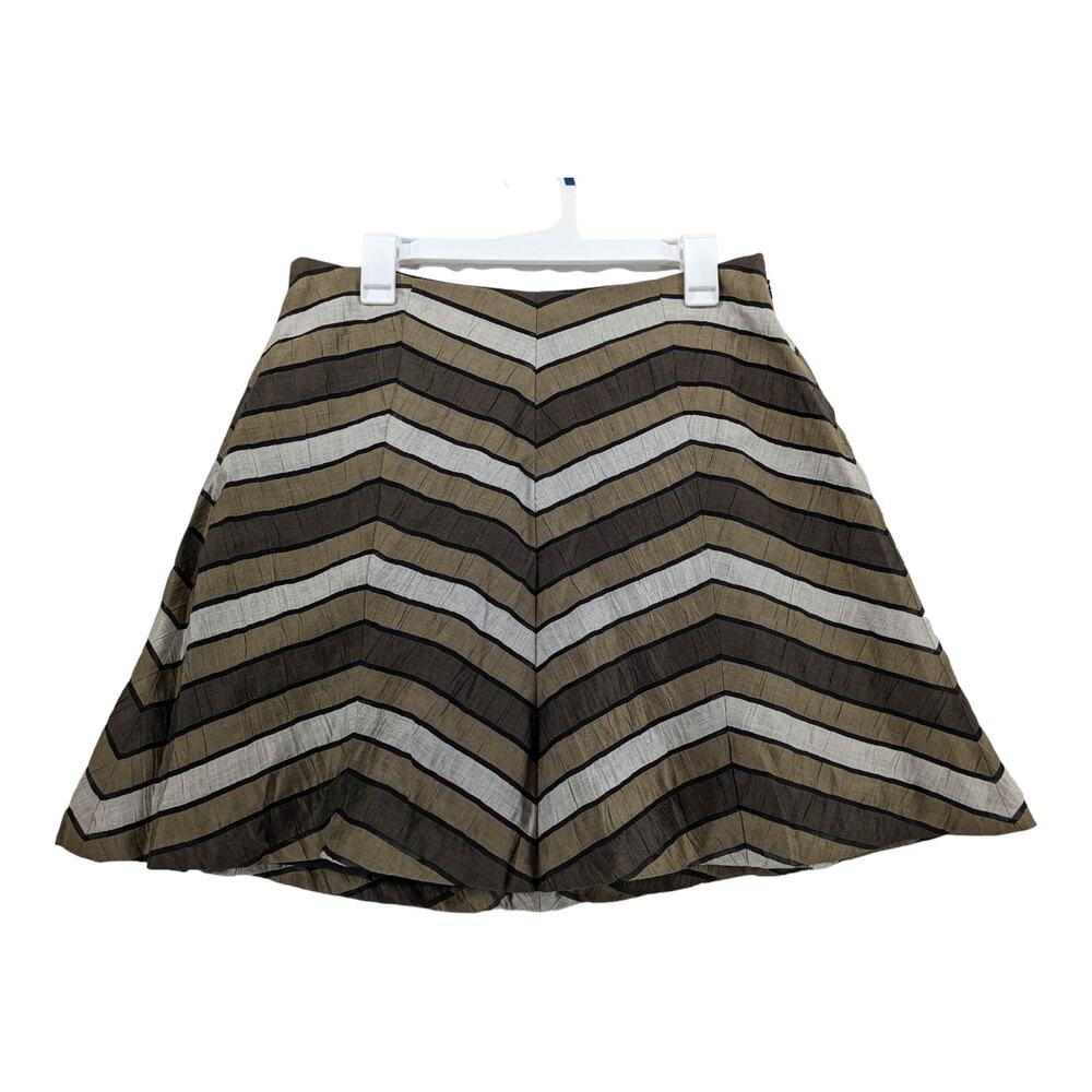 The‎ Limited Striped Mini Skirt 10 Beige Brown Waves Lined Side Zip Linen Staple